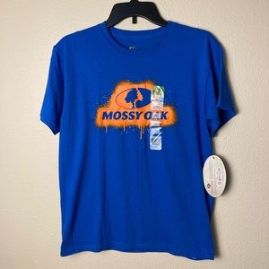 Mossy Oak Boys T Shirt Blue Short Sleeve Youth Small Orange Graphic